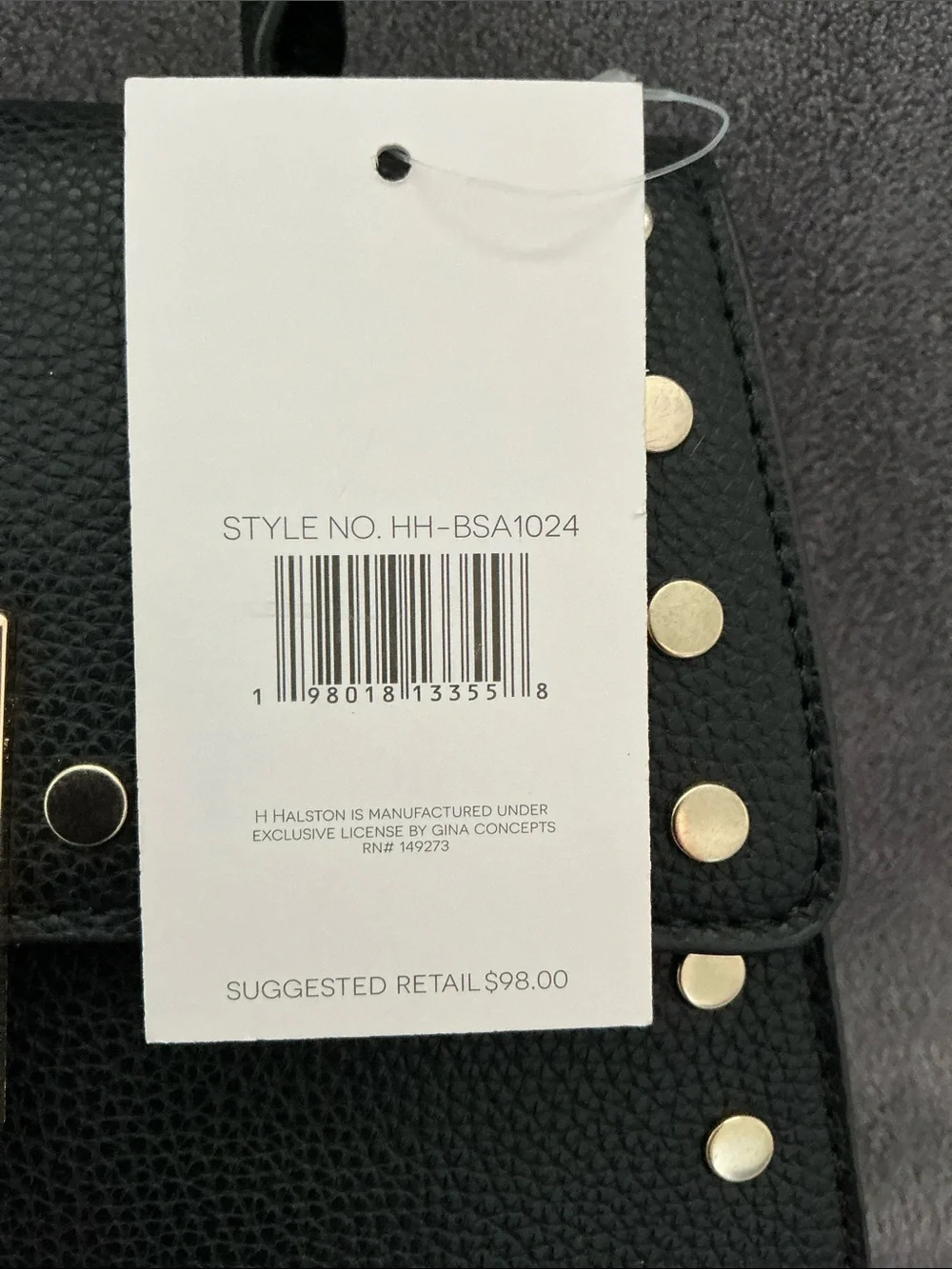 NWT Halston Heritage Black Vegan Leather Top-Handle Satchel with Gold H Clasp